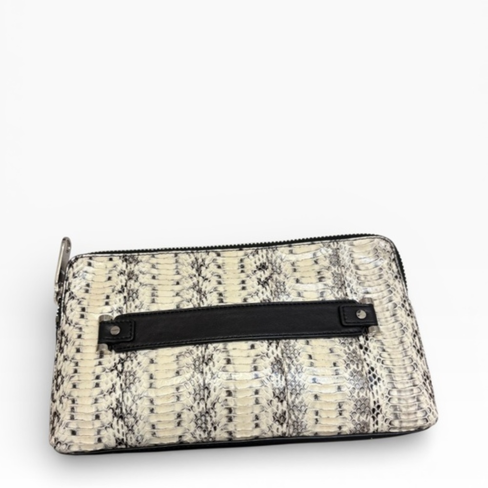 Milly water snake large clutch bag black and white